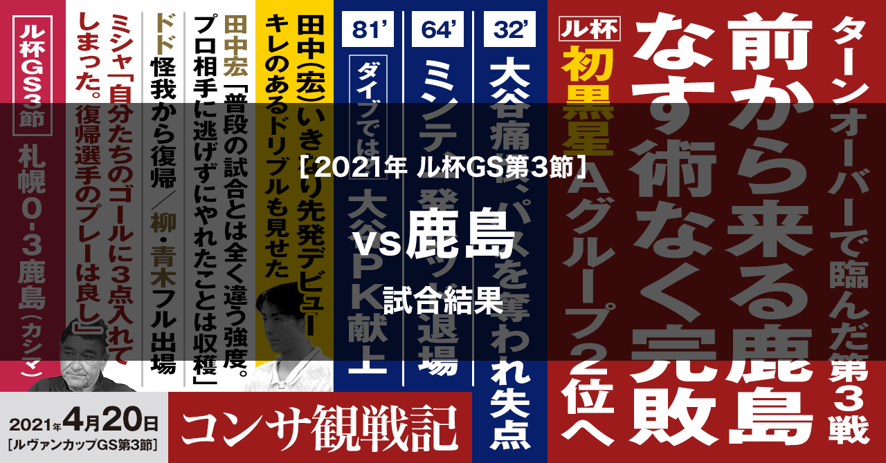 21年j1 ルヴァンカップgs第3節 鹿島戦 Weekly Consa